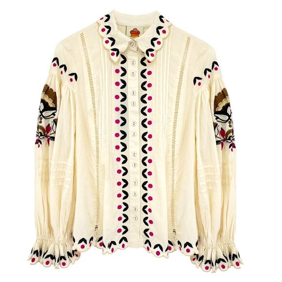 FARM RIO Palms Paradise Embroidered Cotton Shirt XS - Picture 1 of 11